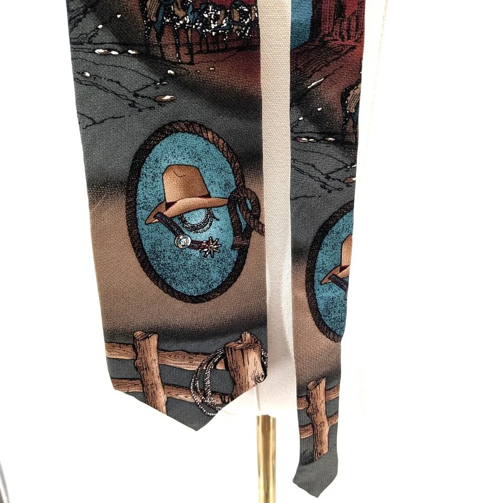 Stetson Silk Necktie Cowboy Western Desert Horse Scenic Tie Made Canada Vintage